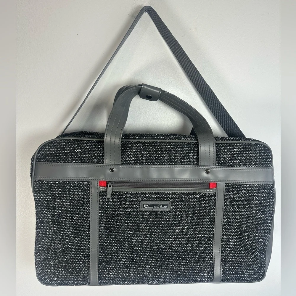 Classic Oscar de la Renta Black and Gray Men's Tweed Travel Bag 2 straps